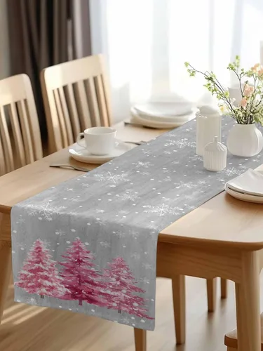 Miniatura 2 de Camino de mesa de Navidad de otoño de 90 pulgadas de largo, árbol de Navidad, fondo gris, duradero, lavable, camino de mesa de cocina para Árbol