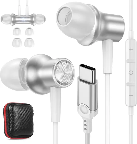 Auriculares USB C para iPhone 17 Air 16 15 Pro Max Plus iPad, auriculares tipo C con aislamiento de ruido con micrófono estéreo control de volumen