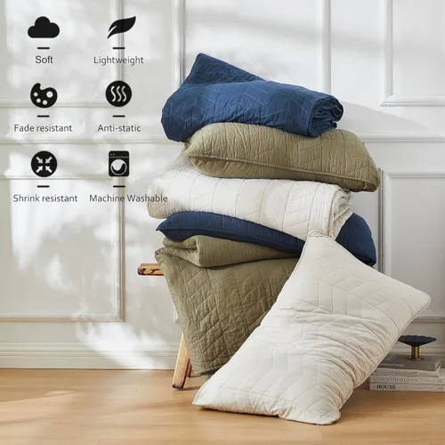 Miniatura 6 de palassio Juego de ropa de cama de algodón beige tamaño Queen con fundas de almohada, colcha ligera y suave, funda de edredón acolchada color crema