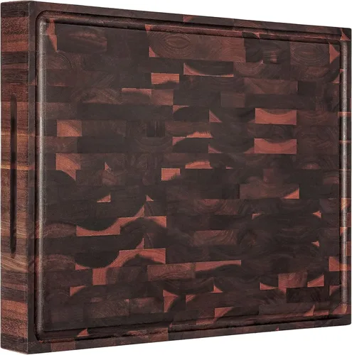 Miniatura 10 de AZRHOM Tabla de Cortar de Madera de Nogal, 20x15 pulgadas Tablas de Cortar de Madera Extra Grandes con Ranura Profunda para Jugos y Mango Lateral