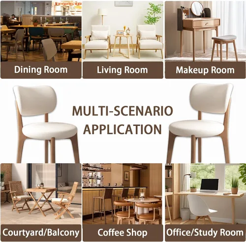 Miniatura 6 de Sillas de comedor de madera maciza, juego de 2 sillas de comedor modernas de mediados de siglo con marco de madera y sillas de comedor tapizadas