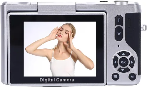 Miniatura 8 de Cámara digital 4K con pantalla abatible de 180°, zoom de 16X, apuntar y disparar, cámara compacta de viaje para principiantes (plateado)