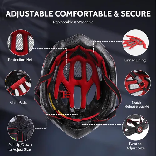 Miniatura 6 de Casco de bicicleta para hombre y mujer, casco de bicicleta Shinmax con luz trasera y visera desmontable Negro/rojo/blanco