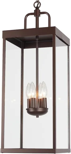 Miniatura 10 de Lámpara colgante grande para exteriores para porche delantero, 20 pulgadas, 2 luces, lámpara colgante exterior negra con vidrio transparente