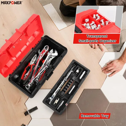 Miniatura 4 de MAXPOWER - Caja de herramientas pequeña de 14 pulgadas, con asa, bandeja extraíble con doble bloqueo de seguridad, caja de herramientas de plástico