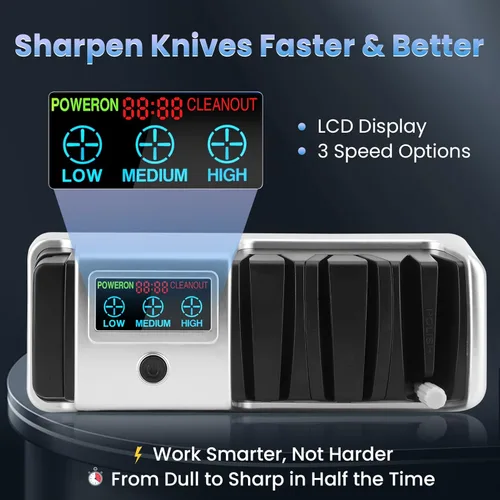 Miniatura 3 de Afilador de cuchillos eléctrico con pantalla LCD, afilador de cuchillos ajustable de velocidad de 3 etapas para todos los cuchillos de cocina