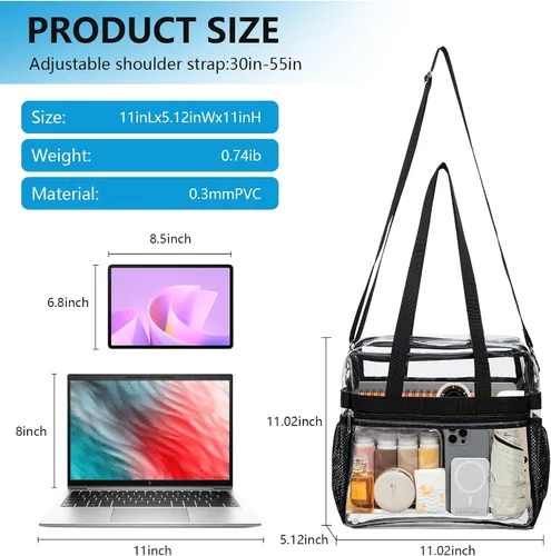 Miniatura 4 de Bolsa transparente de PVC transparente - Bolso cruzado transparente impermeable con correa ajustable y extraíble