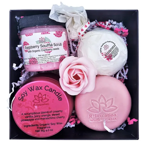 Miniatura 10 de Set de regalo de spa de baño para mujeres, bombas de baño naturales, jabón de manteca de karité orgánico, vela de cera de soja, sal de baño y gel