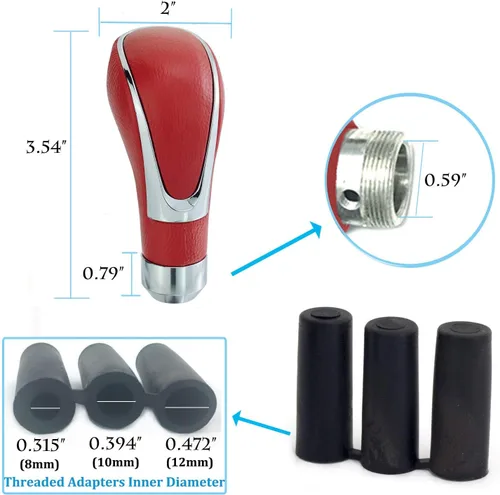 Miniatura 2 de Perillas de palanca de cambios cubiertas de cuero Thruifo, pomo de palanca de cambios para auto MT, para la mayoría de transmisiones manuales, rojo