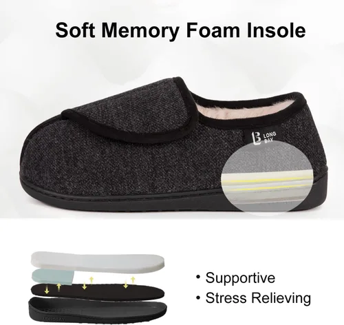 Miniatura 4 de LongBay Pantuflas ajustables para mujer, de espuma viscoelástica, cómodas, anchas, para diabéticos, para casa, Edema, neuropatía ortopédica