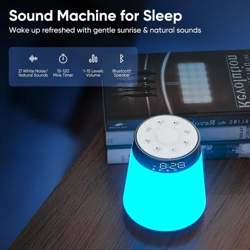 Miniatura 3 de Reloj Despertador Sunrise con Luz de Despertar y Máquina de Ruido Blanco - 21 Sonidos Relajantes, 12 Luces Nocturnas Regulables de Colores, Altavoz