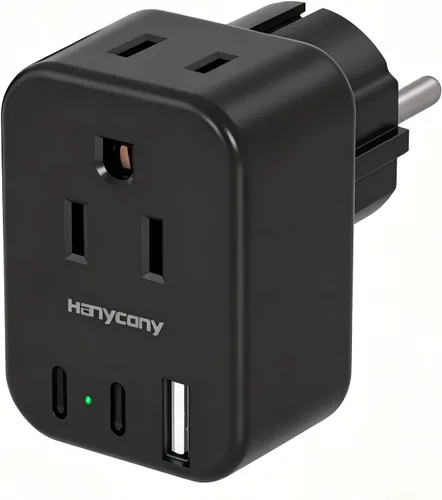 Miniatura 8 de Adaptador de enchufe de viaje europeo USB C, adaptador de enchufe internacional HANYCONY de EE. UU. a Europa, enchufe de 2 tomas, 3 puertos USB