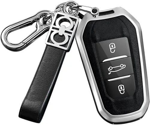 ontto Funda inteligente para llave de coche con llavero para Peugeot 508/2008/3008/5008, Negro -