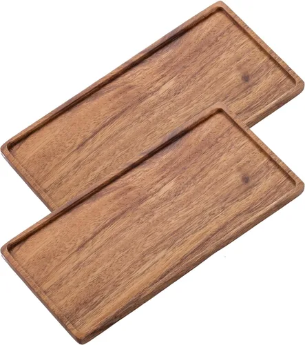 Vandroop Bandeja de madera para servir, pequeñas bandejas decorativas para fiestas, aperitivos, té/café y queso, juego de 2 tablas de madera hechas