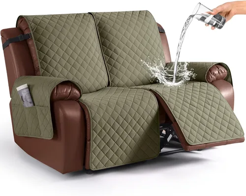 Miniatura 35 de KinCam Funda impermeable para sofá biplaza reclinable, fundas antideslizantes para sofá reclinable de 2 asientos, funda de sofá reclinable