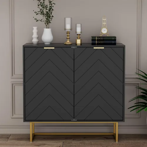 Scurrty - Armario aparador de 80 cm en negro con almacenamiento, gabinete con puertas y estante ajustable para sala de estar y cocina