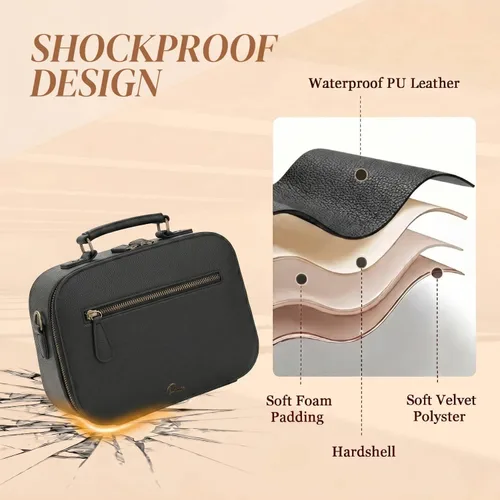 Miniatura 6 de Bolsa de hombro para cámara Divvia, bolsa de cámara impermeable de PU de cuero para fotógrafos, estuche pequeño a prueba de golpes con divisores