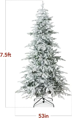 Miniatura 2 de Best Choice Products Árbol de Navidad de Aspen iluminado, abeto noble artificial flocado de 7.5 pies, luces LED blancas y multicolores Verde flocado