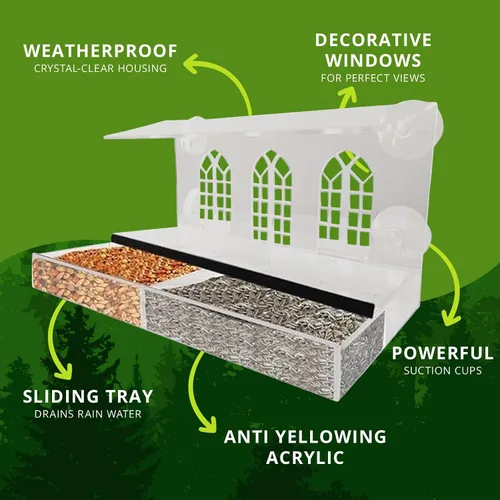 Miniatura 4 de Nature Gear Comedero acrílico transparente para pájaros para ver ventanas, resistente a la intemperie y fácil de limpiar con bandeja deslizante