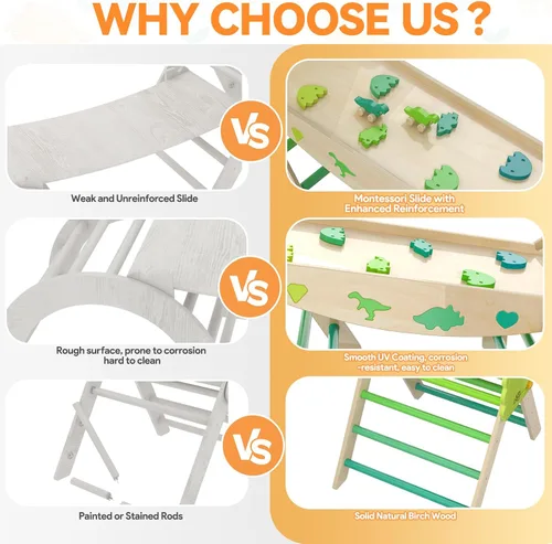 Miniatura 10 de Set de Triángulo Pikler con Cojín 9 en 1 Juguetes de Escalada para Niños Pequeños 1-3 Gimnasio de Escalada Interior para Bebés Juguetes Montessori