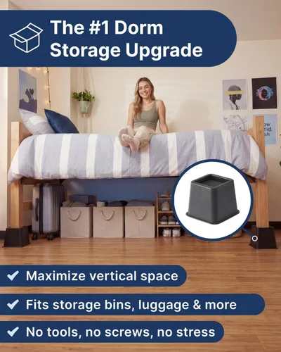 Miniatura 2 de Elevadores de cama – Esenciales para dormitorio – Elevadores de muebles ajustables de 3 y 5 pulgadas u 8 pulgadas combinados – Resistente