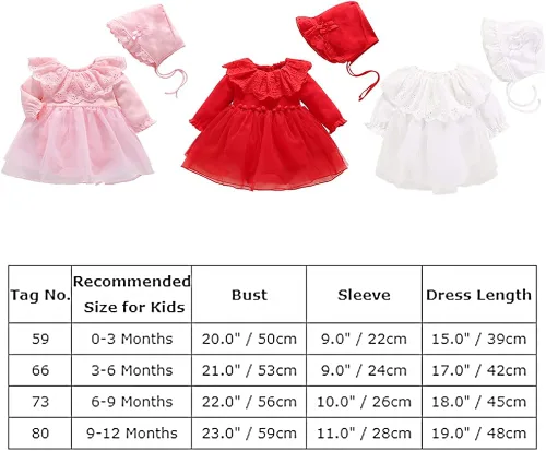 Miniatura 6 de Vestido de bebé para niña, de luna completa, de princesa, para primer cumpleaños, color rojo, de manga larga