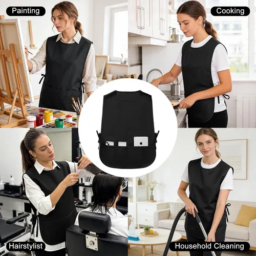 Miniatura 5 de BOHARERS Delantal Smock Cobbler para Mujeres y Hombres - con Lazos Laterales y 3 Bolsillos para Chef de Cocina, Limpieza, Estilista