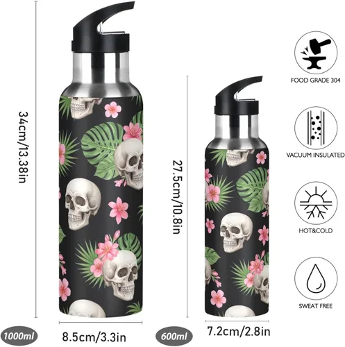 Miniatura 2 de Human Skulls Insulated Water Bottle 20 Oz, BPA-Free Sports Water Bottle with Straw Leakproof Water Bottles