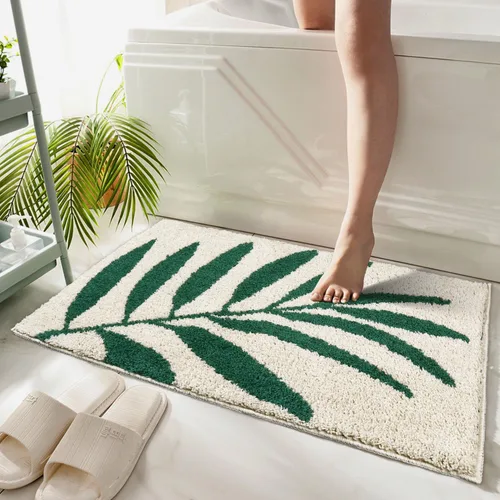Miniatura 19 de Hi Space Alfombras de baño de 24 x 16 pulgadas con hojas para baño, antideslizante, lavable a máquina, suave, absorbente, bonita alfombra de baño
