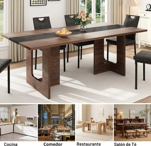 Miniatura 4 de Squireewo Mesa de comedor de 70 pulgadas para 4 y 6 personas, moderna mesa de comedor de madera con mesa gruesa impermeable, mesa de comedor Marrón