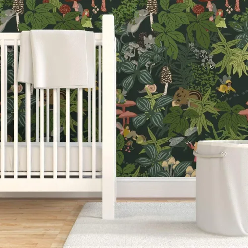 Miniatura 6 de Spoonflower Muestra de papel tapiz extraíble - Bosque de hadas del bosque extra grande rosa naturaleza niños caprichoso bebé personalizado