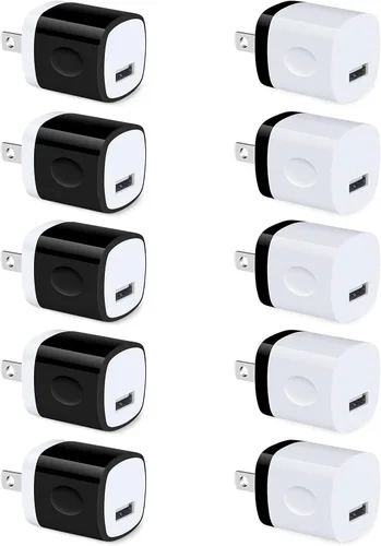 Miniatura 9 de UorMe - Adaptador de pared, paquete de 10 unidades, cargador de un solo puerto de 1A, 5 V, enchufe USB, caja de bloque de carga, compatible con Negro