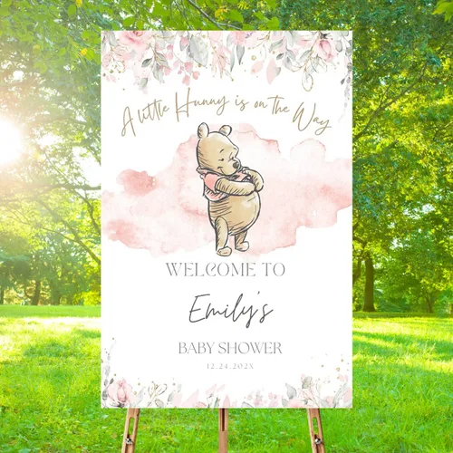 Miniatura 9 de Winnie The Pooh - Letrero de bienvenida personalizado para bebé, decoraciones clásicas para baby shower