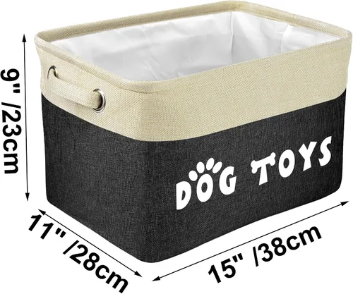 Miniatura 6 de PET ARTIST Cesta de juguetes para perros, caja plegable para juguetes para perros con asas cómodas, organizador grande de almacenamiento de juguetes
