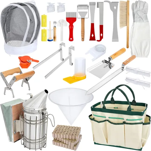 Blisstime Suministros de apicultura, kit de inicio de 30 piezas, herramientas de apicultura y suministros para apicultura, suministros para