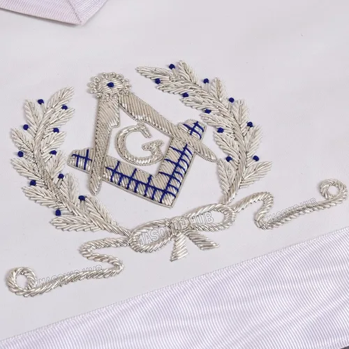 Miniatura 2 de MasonicHub Past Master Mason delantal blanco plateado bordado a mano BULLION cuadrado y brújula 100% piel de cordero delantal masónico, plateado