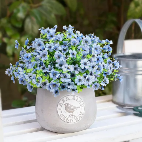 Miniatura 5 de ATTGREAT Flores artificiales para exteriores, plantas sintéticas resistentes a los rayos UV, flores falsas, margaritas, 12 paquetes de plnats de Azul