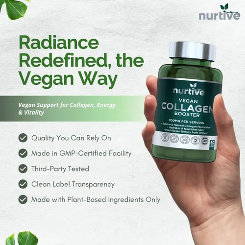 Miniatura 6 de Potenciador de colágeno a base de plantas, soporte vegano con vitamina C, aminoácidos y ácidos hialurónicos, 700 mg/porción, sin OMG, sin gluten