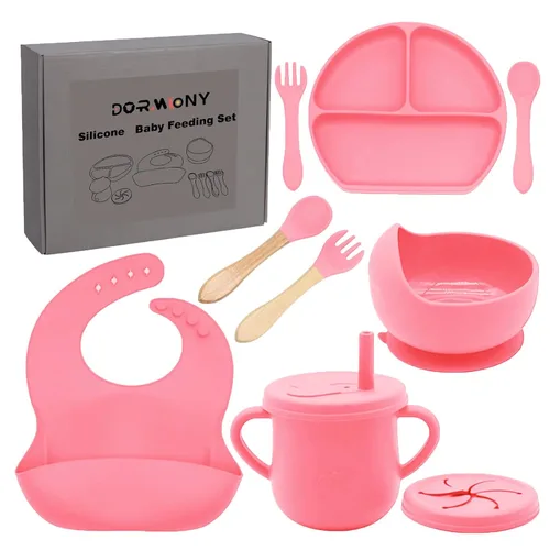 Miniatura 23 de Juego de alimentación para bebés 100% de silicona, sin BPA, con ventosa, plato dividido, juego de platos de autoalimentación para niños pequeños