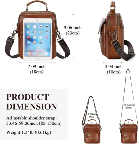 Miniatura 2 de BAIGIO Bolso bandolera de cuero genuino para hombre, bolso de mensajero pequeño para hombre, bolso de cuero para regalo de padre