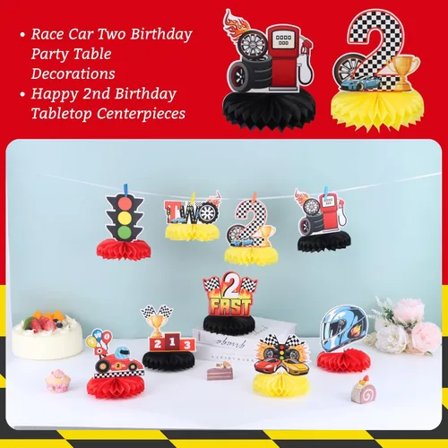 Miniatura 3 de 9 piezas de centro de mesa de auto de carreras de 2º cumpleaños Let's Go Racing Two Fast Birthday Party Decoración de mesa de auto de carreras
