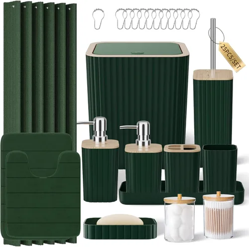 Miniatura 55 de XLHOMO Bathroom Set- 25PC Beige Bathroom Set, Bathroom Set with Shower Curtain and Rugs, Beige Shower Curtain Set, Toilet Brush, Bathroom Trash Can
