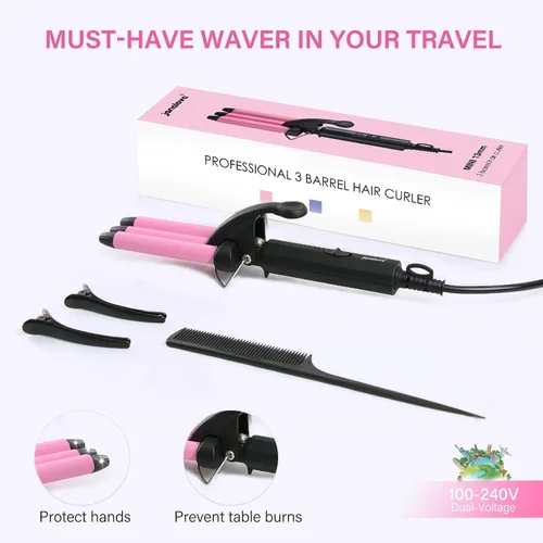 Miniatura 6 de Mini Rizador de Cabello, janelove Plancha Rizadora de Ondas Playeras de 1/2 Pulgada, Ondulador de Cabello para Cabello Corto y Mediano con 3