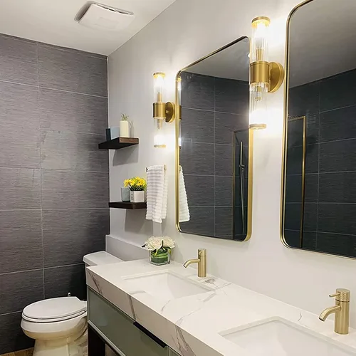 Miniatura 7 de Lámparas de baño – Aplique de pared dorado para iluminación de pared moderna con pantalla de vidrio para espejo de baño, dormitorio, sala de estar