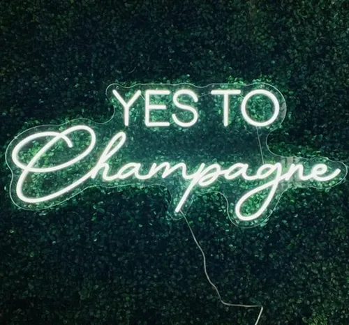 Letreros de neón de champán Yes to Champagne, decoración de fiesta de pared, letrero de luz de neón LED, decoración de boda, telón de fondo de boda,