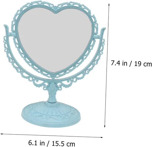 Miniatura 7 de Lurrose - Espejo estético de tocador con forma de corazón, espejo de maquillaje de doble cara con espejo de mesa de 360 grados con soporte