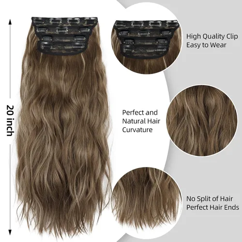 Miniatura 3 de 4 extensiones de cabello sintético suave y natural para mujer, rubio miel, mezcla de castaño castaño, extensiones para mujer