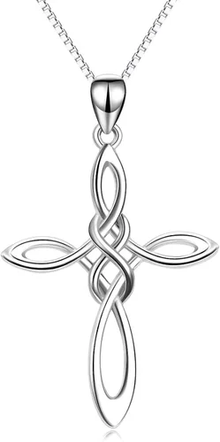 Collar de cruz con nudo celta, aretes colgantes de cruz celta, plata de ley 925 pulida, religiosa, infinito, amor, celtas irlandesas, joyería para