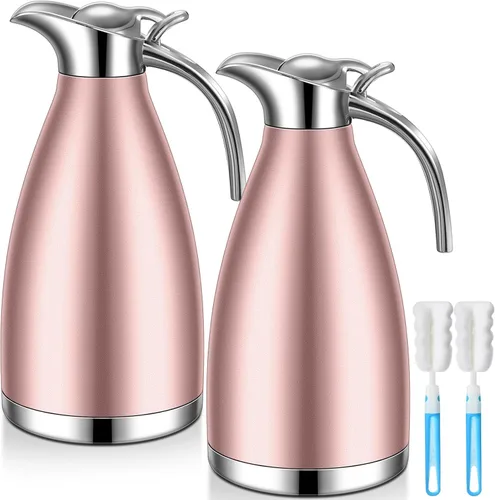 Miniatura 11 de Uiifan 2 Piezas Jarras Térmicas de Café de 68 oz, Jarra de Café Aislada de Acero Inoxidable para Líquidos Calientes, Olla Térmica al Vacío