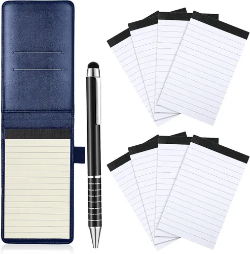Miniatura 10 de Juego de bloc de notas pequeño, 10 piezas, incluye mini soporte para bloc de notas con 50 hojas con reglones, bolígrafo de metal y 8 cuadernillos